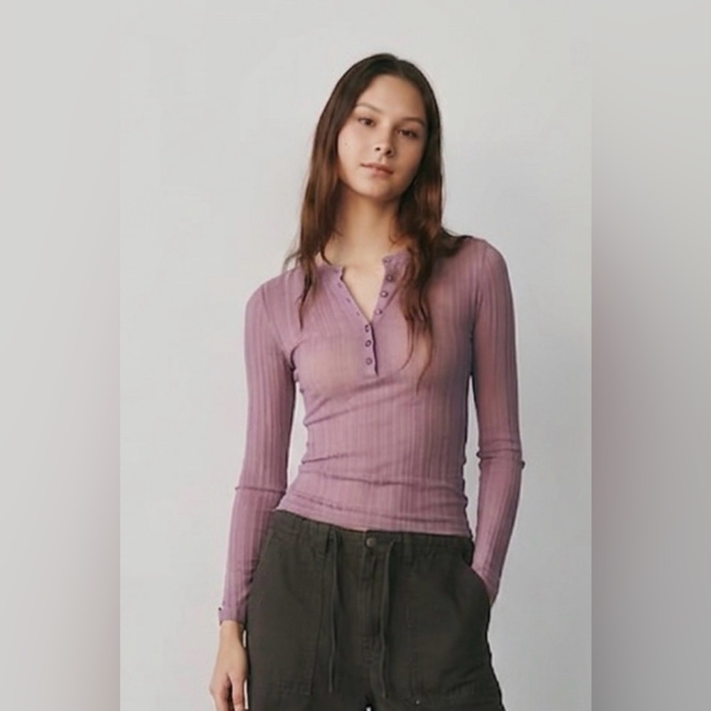 GAP Sheer Ribbed Henley Sweater